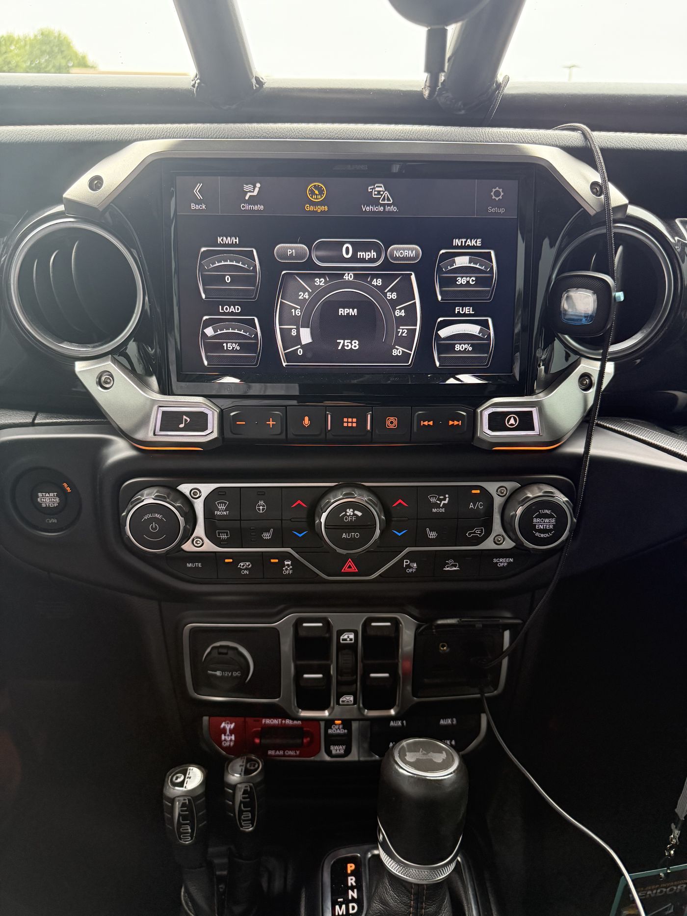 Atlas transfer case dual shifters with Front+Rear locker switches and Off-Road+ mode controls