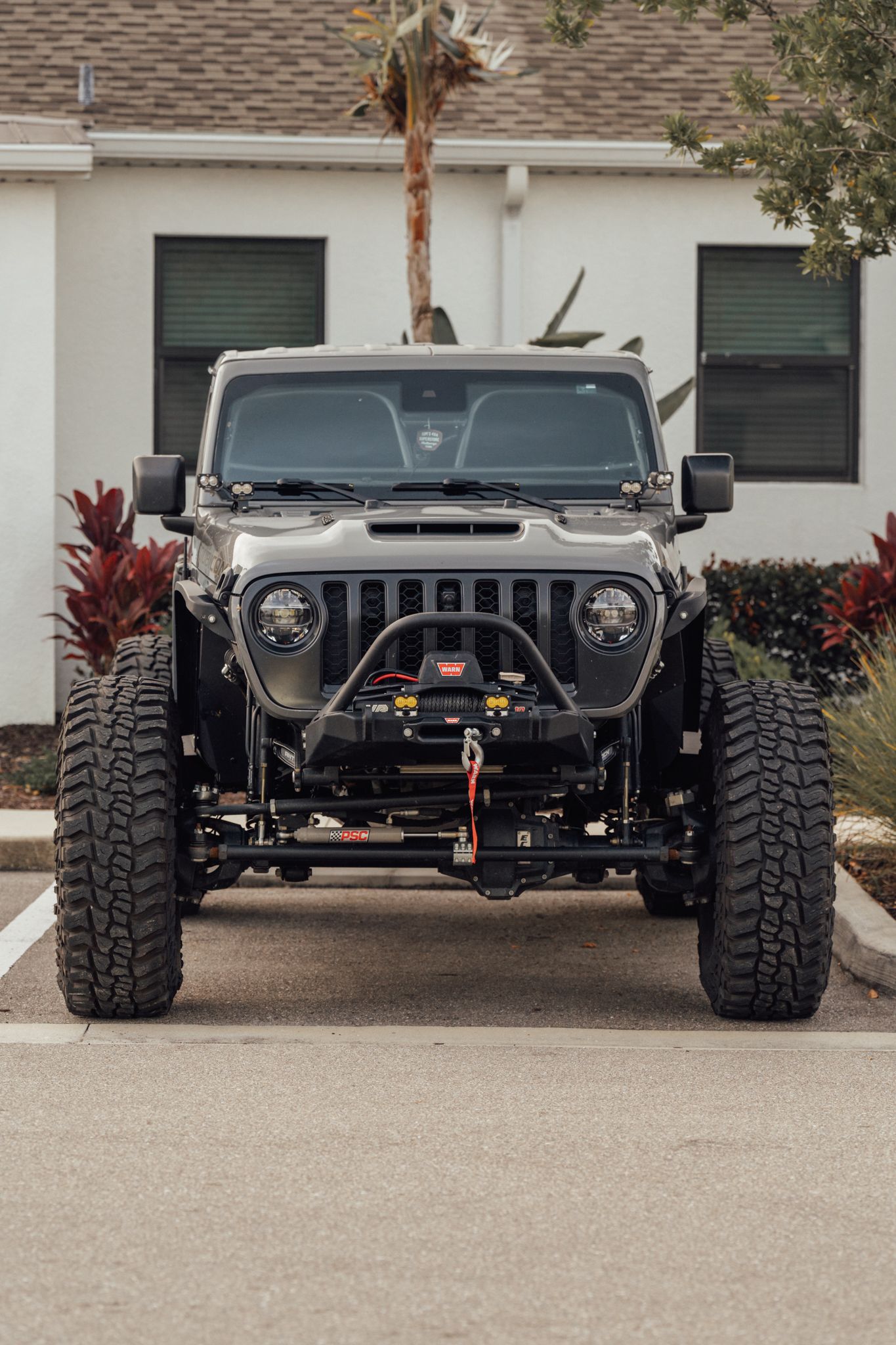 Front view of the Jeep 426 with full LED light suite and Warn winch